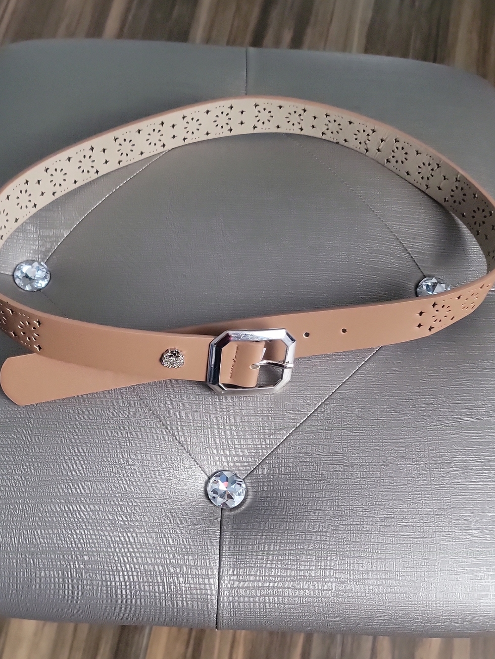 Vince Camuto Laser-Cut Faux Leather Belt in Blush
